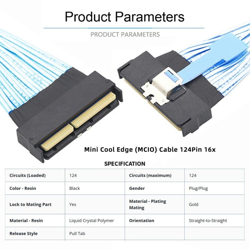 Cablecc MCIO PCI-E 16x 124Pin PCI-E 5.0 Mini Cool Edge IO STR Male to MCIO 124Pin Male Extender Cable 50cm with Pull Tab - Image 5